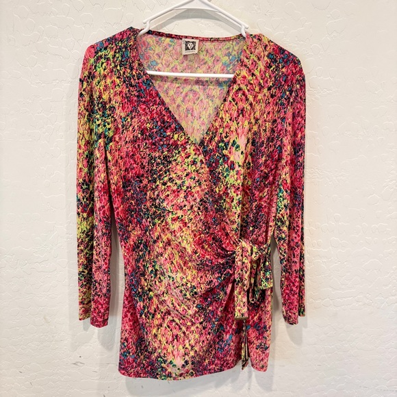 Anne Klein Wrap Blouse Womens Large Colorful Snakeskin Print Office Business - Picture 1 of 6